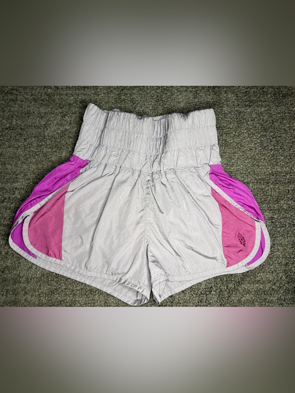 Free People White Athletic Shorts with Pink and Magenta Panels